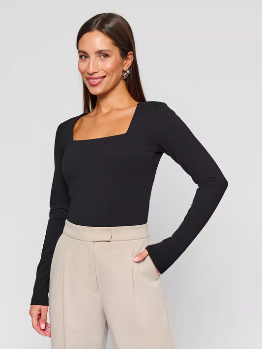 Body de manga larga con escote cuadrado